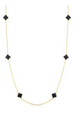 Colar Feminino De Ouro 18k Trevos Com 6mm E 45cm Cor Ônix