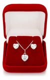 Colar Prata 925 Legítima + Brincos Feminino Coração Zircônia Prata