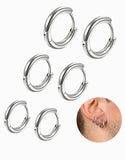 Kit Brinco Argola Cor Prata Masculino Feminino Aço Cirúrgico Inox 3 Pares Unissex Antialérgico Clique Pressão
