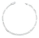 Pulseira Masculina De Prata 925 Italiana Fígaro 3x1 - 3mm - 21 Cm