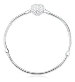Pulseira Para Berloques De Prata 925 Coração Com Zircônias Comprimento 18 Cm