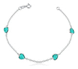 Pulseira Prata 925 Feminina Coração Zirconia Turmarlina Comprimento 18cm